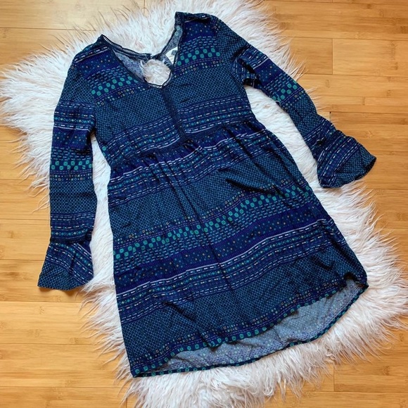 Wild Blue x Sadie Robertson Dress Blue Geometric Stripe Peasant Boho Size M - Picture 2 of 7